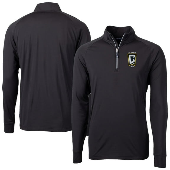 Men's-Cutter & Buck  Black Columbus Crew Adapt Eco Knit Stretch Recycled Raglan Quarter-Zip Pullover Top