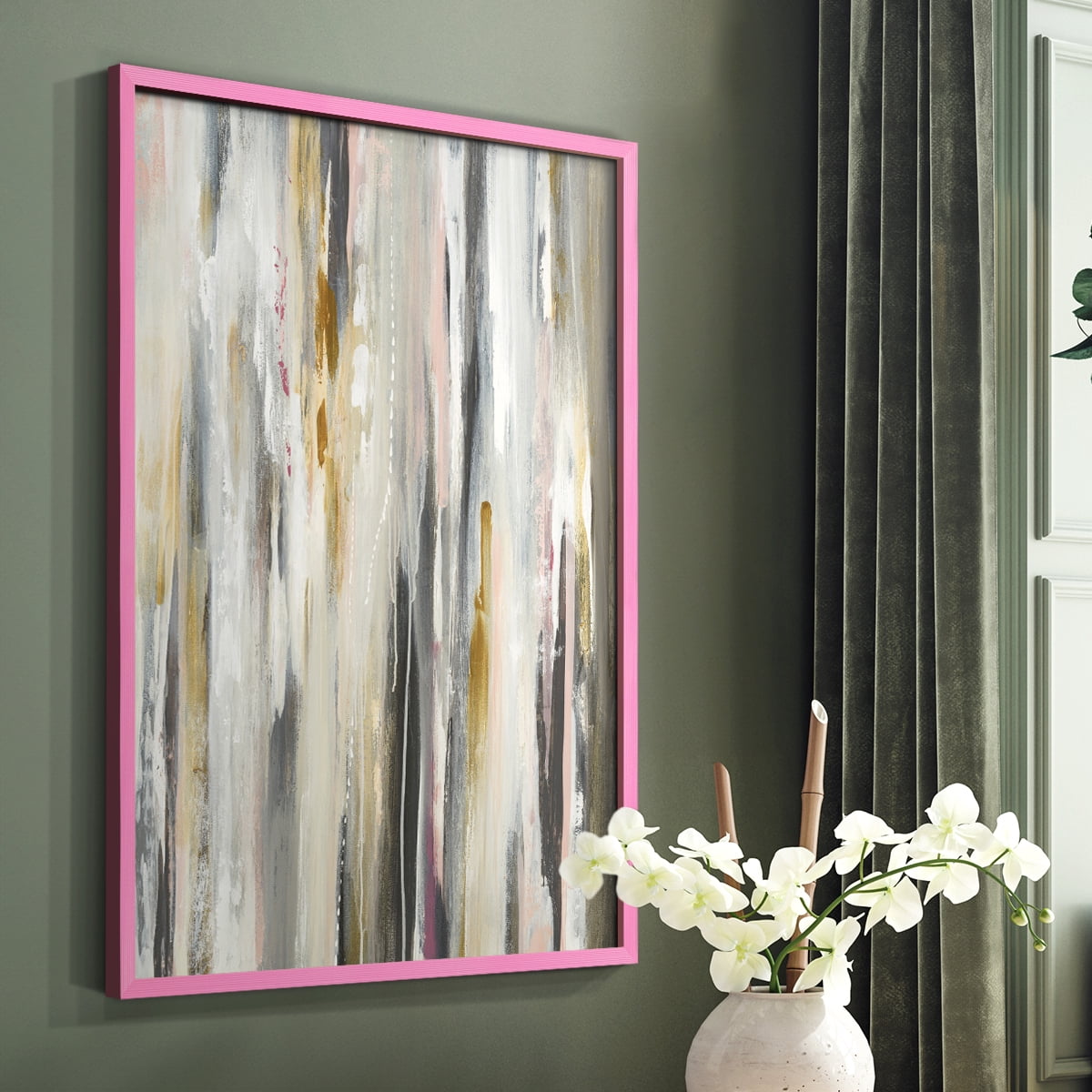 Color Ripple Framed Print in Pink Solid Wood Framed Print No Nail Hanging