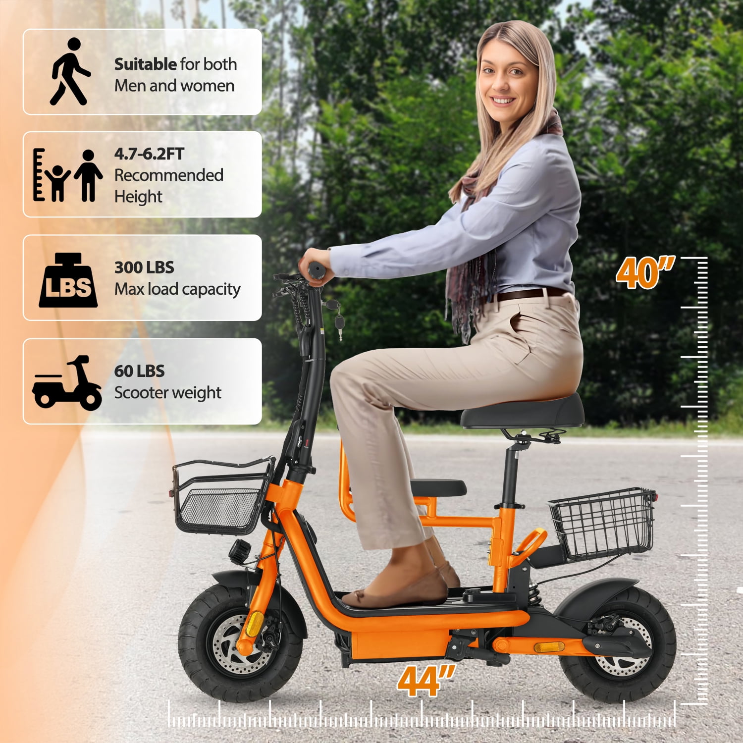 Skeri Electric Scooter for Families – Parent & Child Seats, Dual Storage Baskets,Foldable Handlebar Family Electric Scooter with Bright Front/Rear Lights, 750W 20MPH 25 Mile Distance