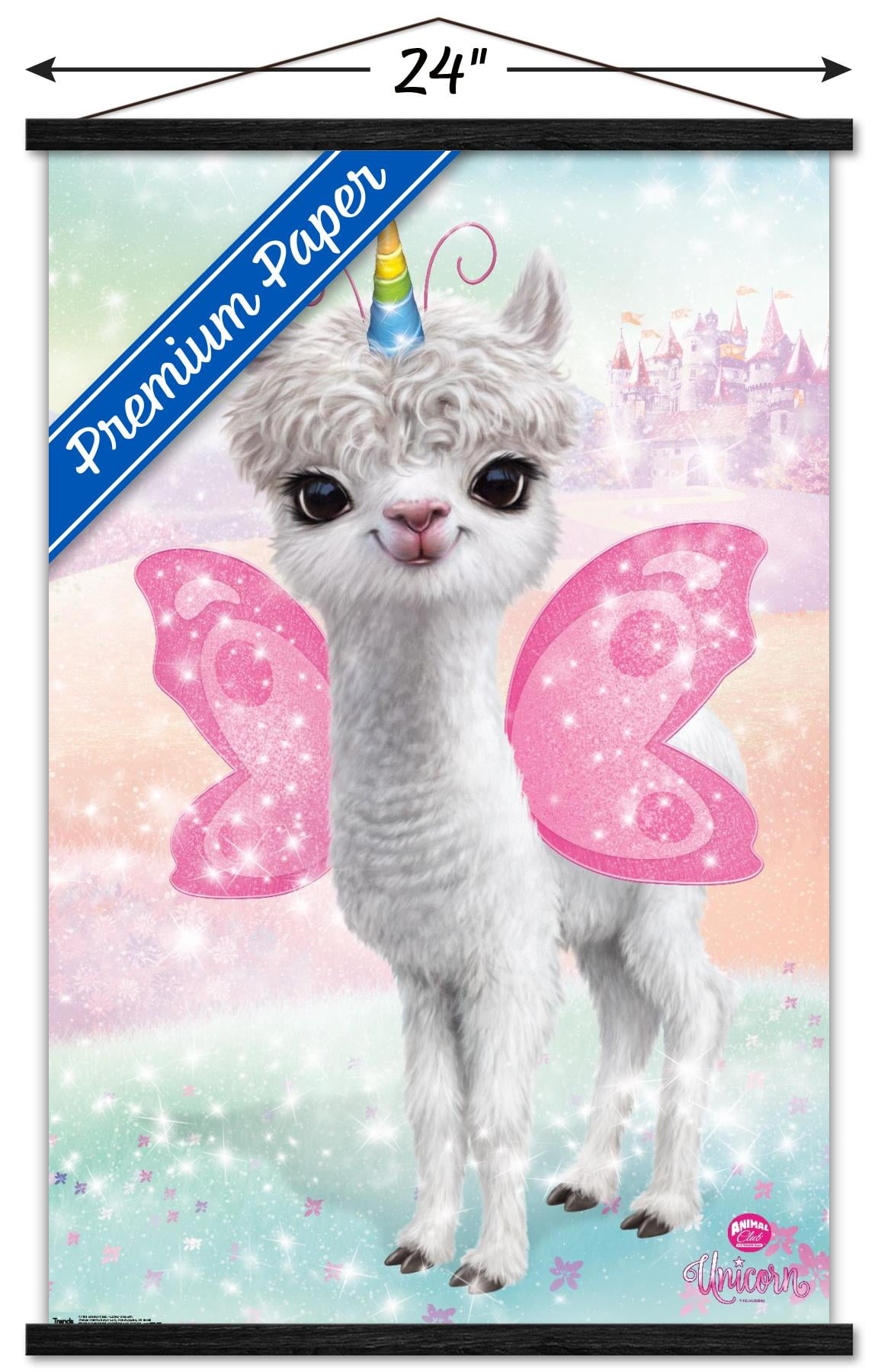 Animal Club - Lama Unicorn Wall Poster with Wooden Magnetic Frame, 22.375" x 34"