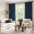 thumbnail image 4 of KoshiMe 100% Blackout Faux Linen Curtains, 52x96 Inches 2 Panels Set, Thermal Insulated Rod Pocket Privacy Curtain Panels for Living Room Bedroom, Midnight Blue, 4 of 6