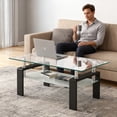 thumbnail image 3 of Modern Clear Rectangle Glass Coffee Table - Stylish Center Side Table for Living Room Furniture, 3 of 8