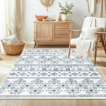Bedroom Boho Rug 4x6 Black, Washable Area Rugs Non Slip, Ultra Soft Print Distressed Geometric Low-Pile Entry Throw Carpet for Bedroom Nursery Dorm Kitchen Decor