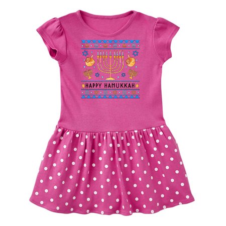 

Inktastic Happy Hanukkah Sweater Style Design with Menorah and Dreidel Gift Baby Girl Dress