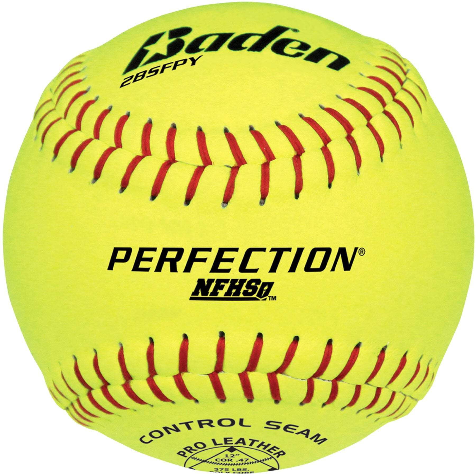 Baden Perfection Game NFHS Leather Fastpitch Softballs, Optic Yellow, 12 Inch, Dozen