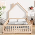 thumbnail image 2 of Full House-Shaped Headboard Floor Bed with Fence,Natural, 2 of 9