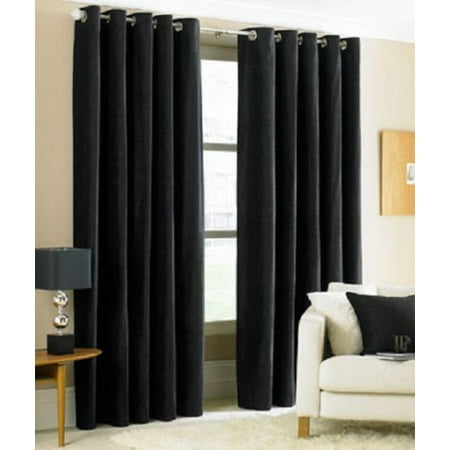 (#72) 1 Panel Black Solid Thermal Foam Lined Blackout Heavy Thick Window Curtain Drapes Bronze Grommets 95" Length