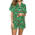 thumbnail image 4 of VBTAPA Womens Silk Satin Pajamas Set Matching Christmas Pajamas 2 Piece Short Sleeve Button Down Pj Loungewear Set with Pockets Multicolor#26 S, 4 of 8