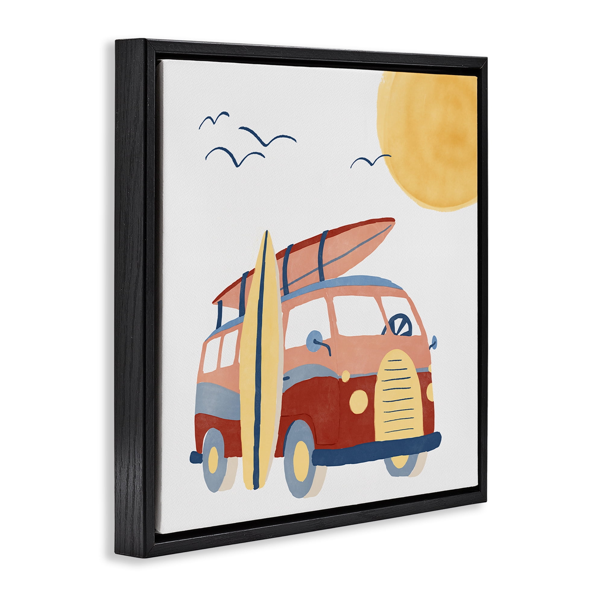 Stupell Industries Summer Surf Bus Transportation Painting Black Floater Framed Canvas Art Print Wall Art, 18 x 18