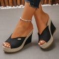 thumbnail image 3 of Rokment Cotton Linen Espadrilles Platform Wedge Sandals for Women 2026 Summer Beach Trendy Casual Peep Toe Extra Chunky Heeled Slip on Slides Backless Dressy Slippers Black Size 6.5, 3 of 6