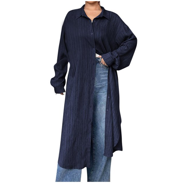 Blouse Femme Manches Longues Col Rabattu Blouse Chemise Printemps Manches Longues Décontractée Col Rabattu Couleur Unie Chemise Mode Ample pour Femmes Blouses pour Femmes Habillées Décontractées Grande Taille