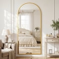 thumbnail image 3 of Antok Arched Full Length Mirror 76"x34", Standing Floor Mirror with Gold Frame, Durable Anti-Shatter Glass, Freestanding/Wall Mountable for Bedroom, Living Room, Dressing Room, 3 of 8