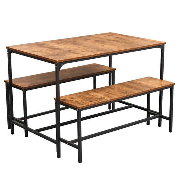 Juego de Mesa de Comedor con 2 Bancos, Estilo Industrial, Marco de Metal Resistente, Mesa 110x70cm, Diseño Ahorra Espacio para Sala y Cocina