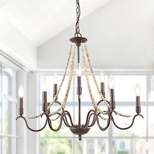 Laluz French Country Chandeliers Wood Beads Kitchen Island Lighting For Dining Room Living Ro 28 L X 25 5 H Bronze Com - French Country Kitchen Ceiling Lights