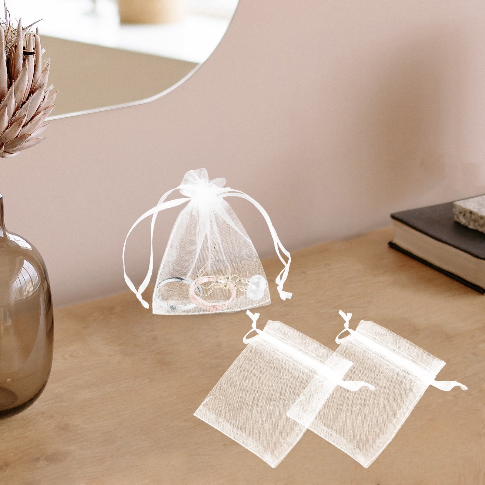LYSXP 100 Sacchetti Di Organza Bianchi - Piccole Bustine Regalo A Rete Con Corda (8,9 X 11,9 Cm) - 4