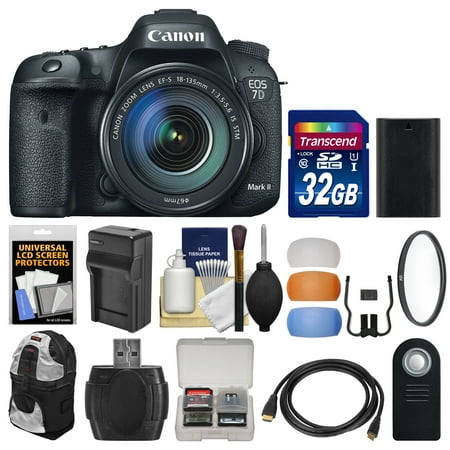 Canon EOS 7D Mark II GPS Digital SLR Camera & EF-S 18-135mm IS STM Lens with 32GB Card + Backpack + Battery/Charger + Filter + Remote + Kit