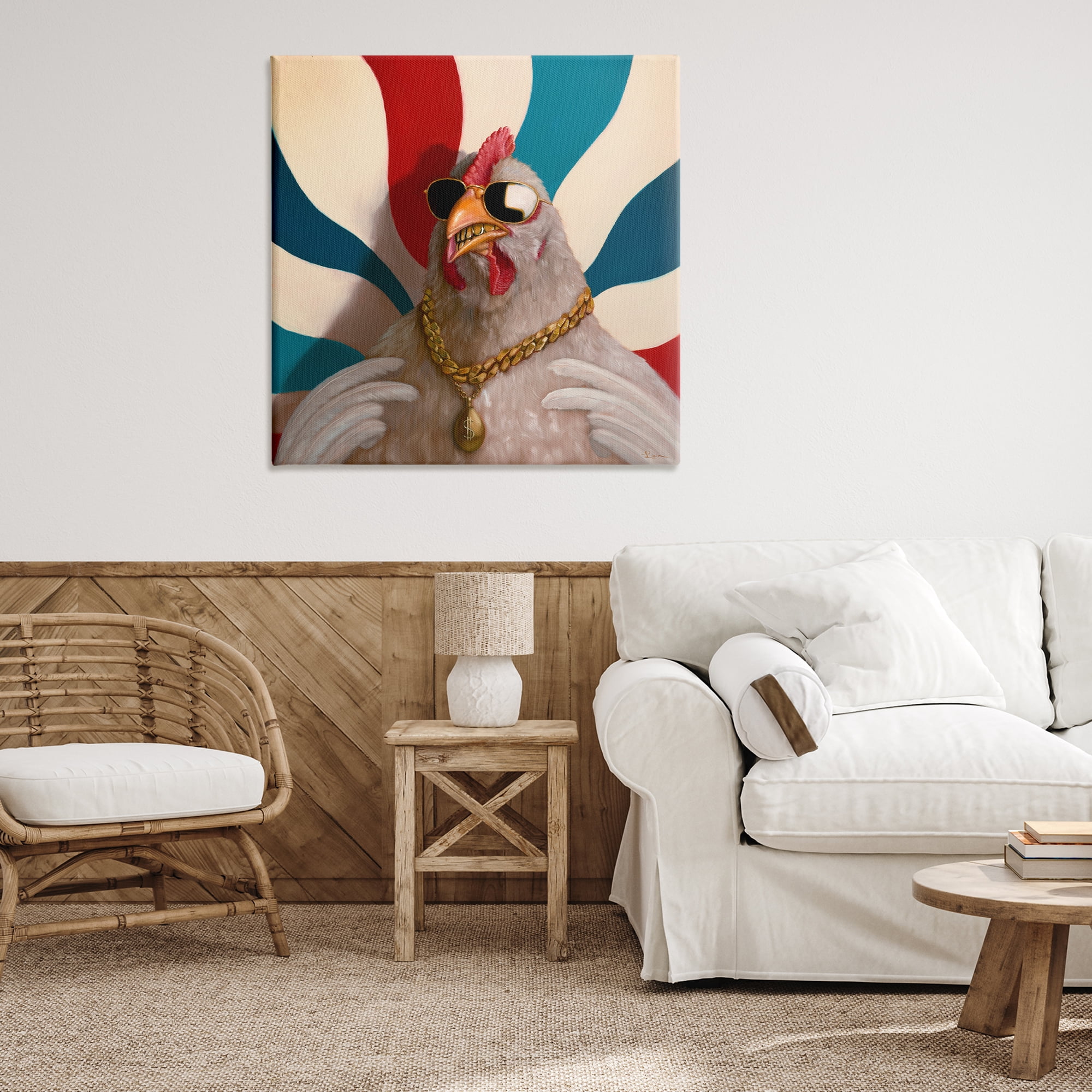 Stupell Industries Chicken with Urban Chains Animals Painting Wrapped Canvas Art Print Wall Art, 36 x 36