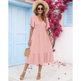 thumbnail image 2 of Vestido AUSELILY para mujer, cuello en V, manga corta, color rosa S, 2 of 6