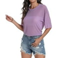 thumbnail image 2 of Aiyino Women's See Through Mesh Sheer Blouse Sexy T Shirt Blouse Summer Short Sleeve Round Neck Loose Tops Tee,XXL Purple, 2 of 9