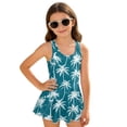 thumbnail image 4 of COEQINE Girls One Piece Swimsuit with Attached Liner, Scoop Neck V-Back Swim Dress for Swim Lessons, Polyester Spandex Bathing Suit for Girls 3-4 Year Olds, Tropical Palm Tree Teal, 4 of 8