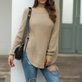 thumbnail image 2 of Vedolay Cropped Sweater Womens V Neck Long Sleeve Color Block Striped Casual Cable Knit Pullover Sweater,Khaki S, 2 of 5