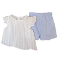 thumbnail image 5 of Girls 2 Piece Outfits Children Summer Sets Little Girls Short Sleeve T Shirt Elastic Waist Drawstring Shorts Solid Color Soft Comfortable Stretchy Sports Light Blue 8-9 Years, 5 of 7