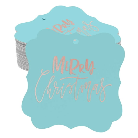 Inkdotpot Pack Of 100 Merry Christmas Paper Tags DIY Craft Bracket Shape Real Rose Gold Foil Hang Tags