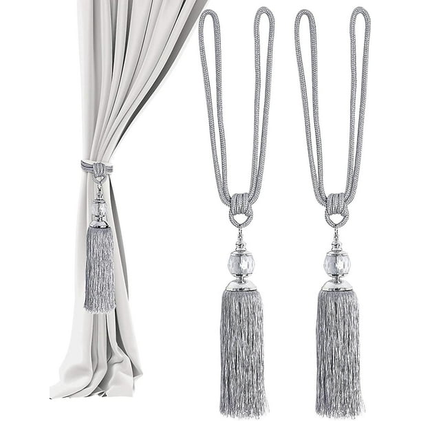 1 par de lazos de cortina, clips de cortina de cuerda con bolas de cinta de borla hecha a mano, diseño compatible con la decoración de la ventana de la oficina del hogar (gris) Afortunado Sencillez