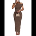 thumbnail image 1 of Vestido Elegante de Verano para Mujer, de Corta, Ajustado, para Cóctel, Graduación, con Hombros Descubiertos y Corte Oblicuo. Caqui XXL, 1 of 7