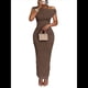 thumbnail image 1 of Vestido Elegante de Verano para Mujer, de Corta, Ajustado, para Cóctel, Graduación, con Hombros Descubiertos y Corte Oblicuo. Caqui L, 1 of 7