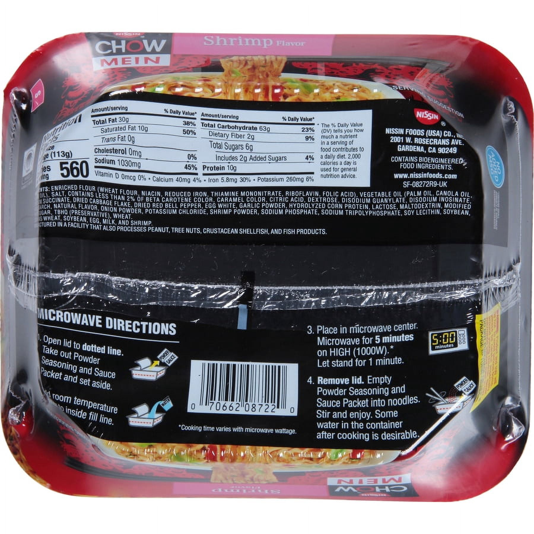 (6 pack) Nissin Foods Chow Mein Instant Noodles, Shrimp Flavor, 4.0 oz Tray, Shelf-Stable