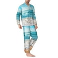 thumbnail image 2 of Wukai Sunny Ocean Waves Men's Long-Sleeve Pajama Set - Comfortable Sleepwear with Button-Down Shirt and Pants-Small, 2 of 7