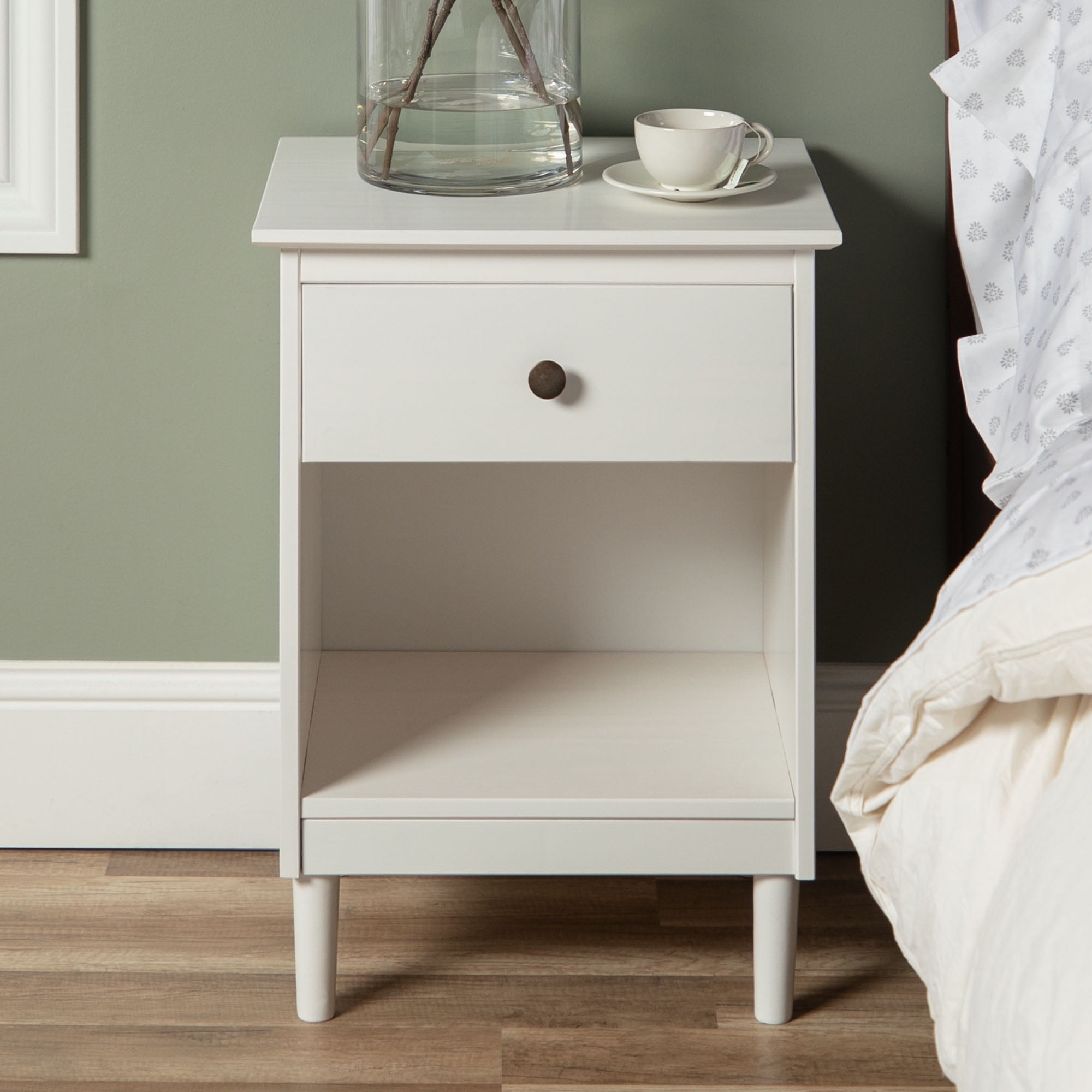 Bellamy Studios Wright Mid-Century Nightstand, White, Set of 2