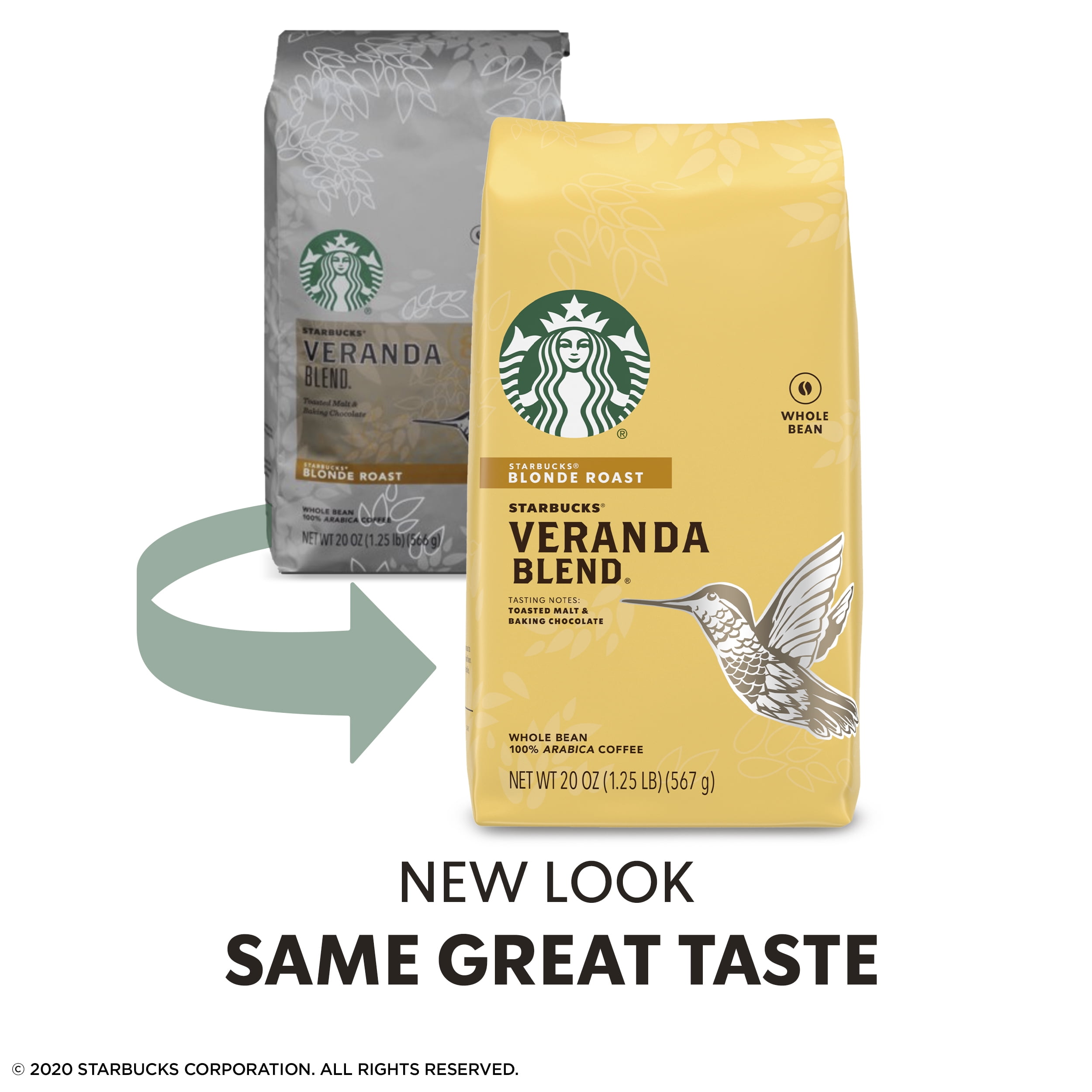 Starbucks Veranda Blend Blonde Medium Roast Whole Bean Coffee, 20 Oz, Bag