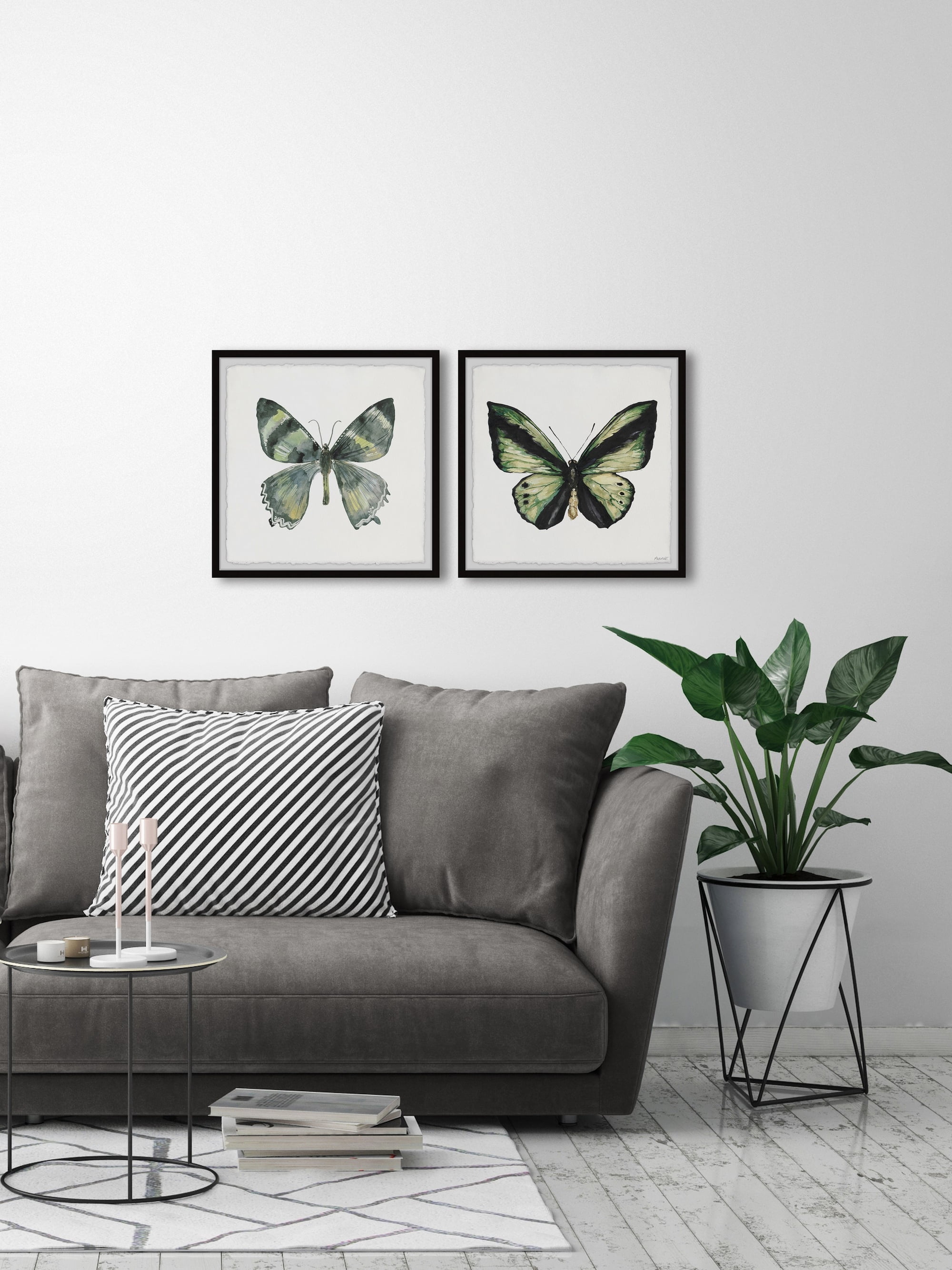 Marmont Hill Lovely Green Butterflies Diptych, 12" x 24"