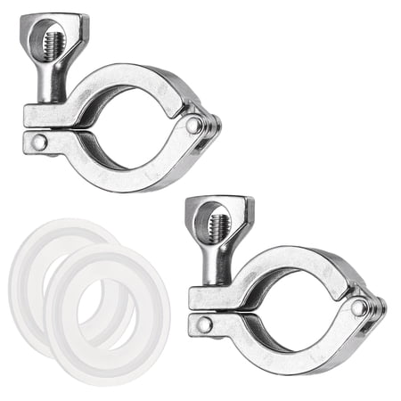 Uxcell 2Pcs 1 (27.5mm) Single Pin Heavy Duty Triangular Clamp with Wing Nut Set 316 Stainless Steel Sanitary Clamps Fitting Ferrule with Silicone Gaskets for Household or Industry