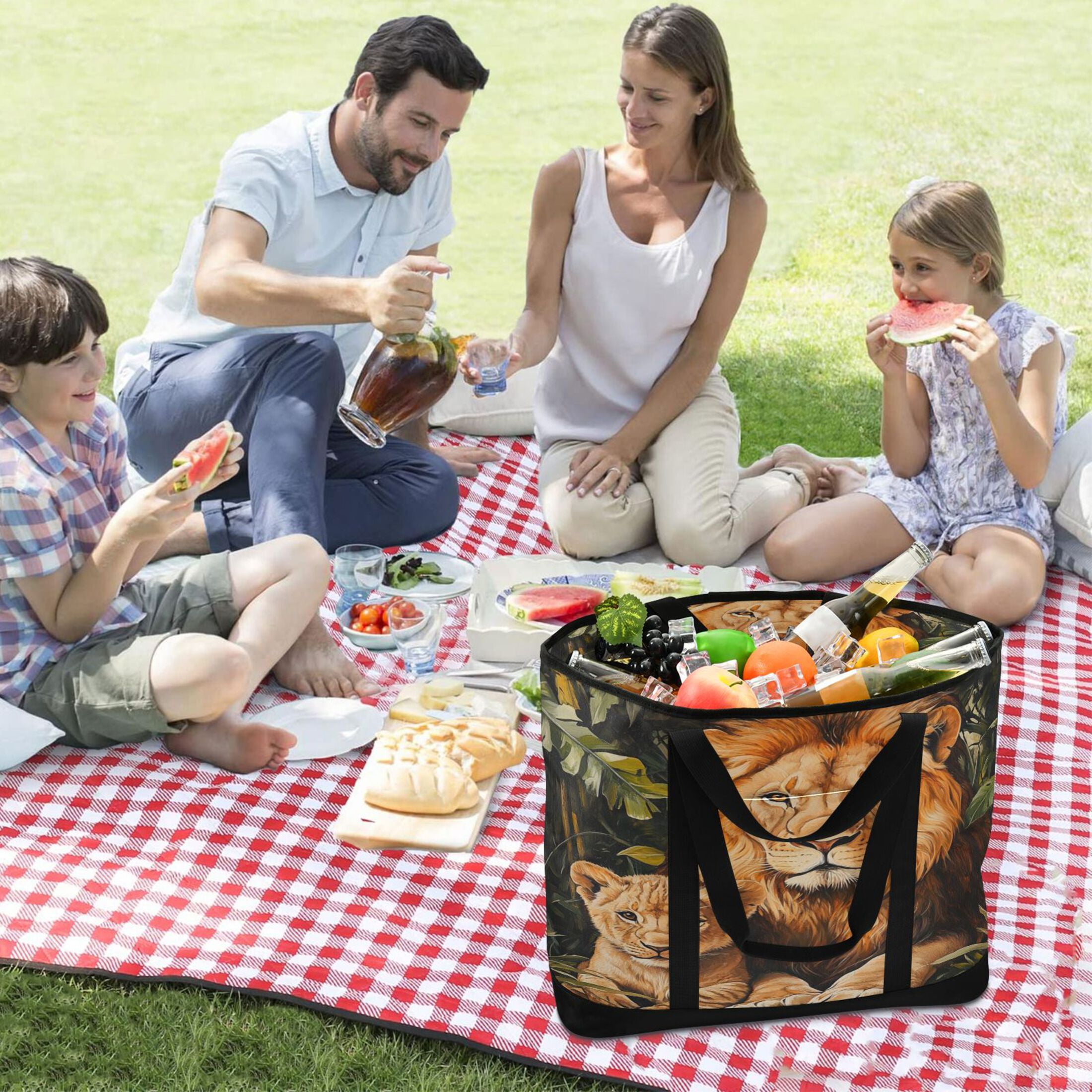 Large Hand-held Ice Pack Picnic Bag Insulation and Refrigeration Suitable for Shopping Picnics and Camping Yellow Lions