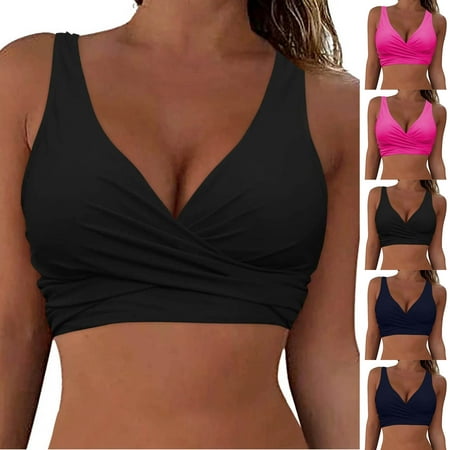 Limited Stock  Women s Solid Bikini Swimsuit  Sleeveless Push-Up Padded  Fashion Blouse  Beach Pool Wear  Supportive Bra  Comfortable Fit | Sopatenor  Black L