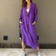 thumbnail image 1 of Camisa De Vestir Cárdigan con botones para mujer, vestido camisero informal con abertura lateral, vestido camisero suelto para la playa Cgtredaw Púrpura M para Mujer, 1 of 1