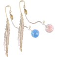 thumbnail image 1 of 2pcs Metal Feather Bookmark Classical Handmade Book Mark with Dry Flowers and Bead Pendant Creative Feather Shape Bookmarks School Office Supplies for Reader Students Teachers, 1 of 7