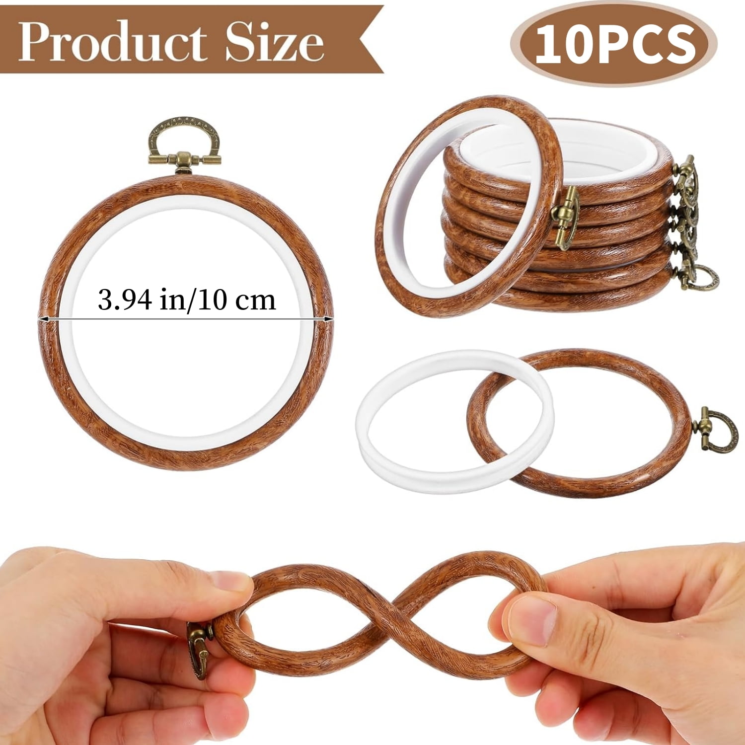 Topboutique Round Embroidery Hoops 10 Pcs 4 inch Circle Cross Stitch Hoop Ring Imitated Wood Display Frame for Embroidery Art Craft Sewing Ornaments Hanging Decoration