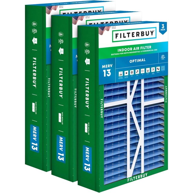 Filterbuy 17.5x27x5 MERV 13 (MPR 1900) Health Defense, Pleated HVAC AC Furnace Air Filters for Trane Perfect Fit & American Standard (3-Pack)