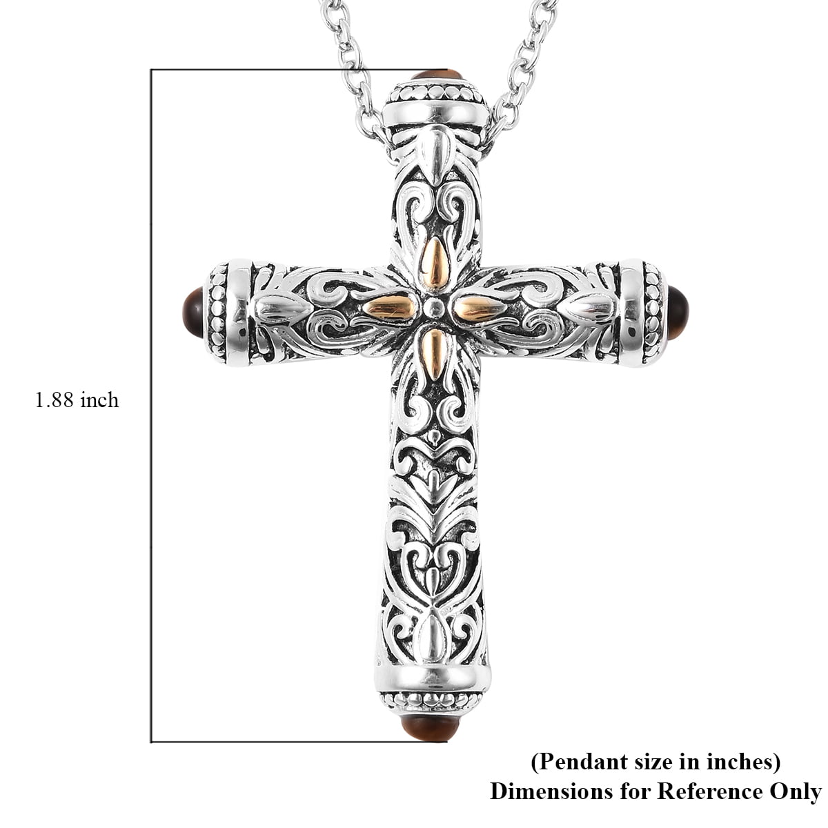 Lovely Old Fashioned Look Rhinestone Cross with Faux Tiger Eye Setting Set 