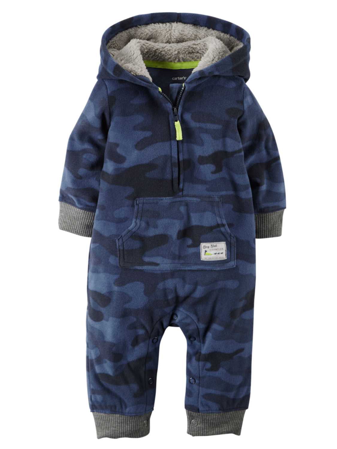 Carter's Carters Infant Boy Blue Camo Hooded Fleece Jumpsuit Coverall Outfit 3m