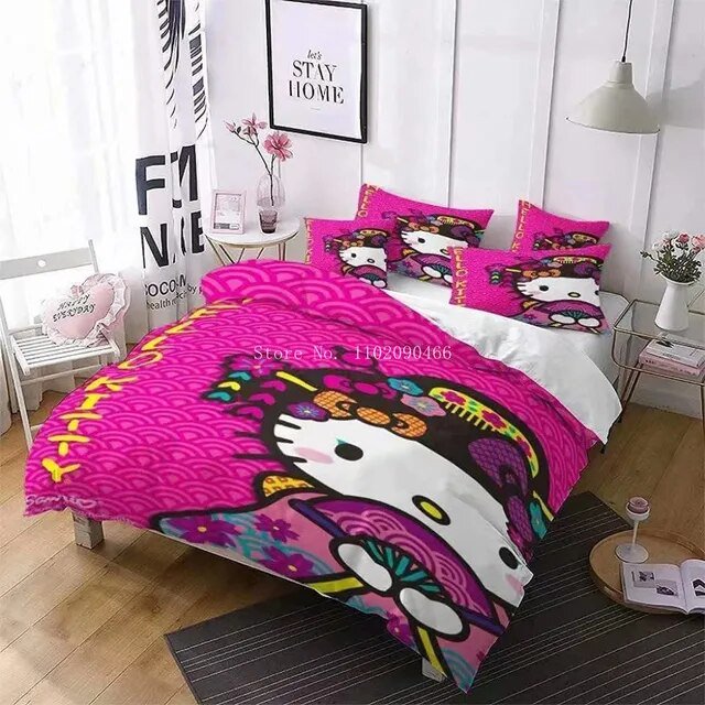 Hot Hello Kitty Comforter Cover Set Bedding Set Digital Printed Bedding Suit EU/US Size Spring Comfortable Household Supplies