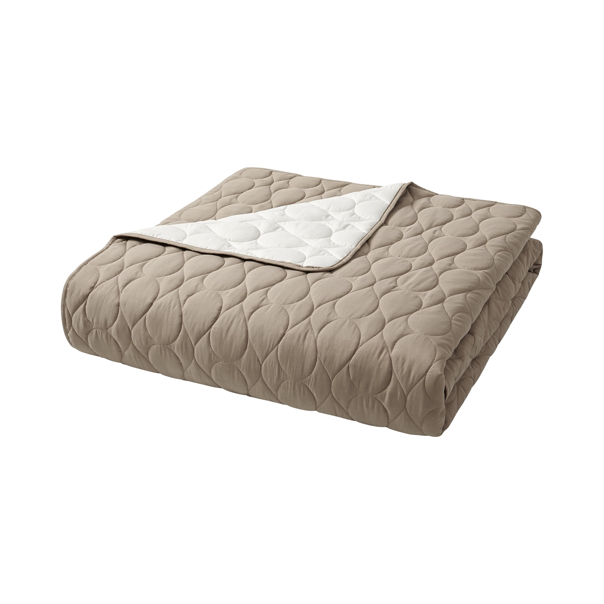 Mainstays 7-Piece Tan Reversible Quilt Set with Beige Sheets, Queen