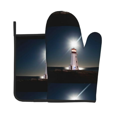 

KLL Peggy s Cove Lighthouse Pattern Oven Mitts and Pot Holders 2pcs Sets for Kitchen Oven Mitt Heat Resistant 536°F Oven Gloves for Kitchen Cooking and Baking