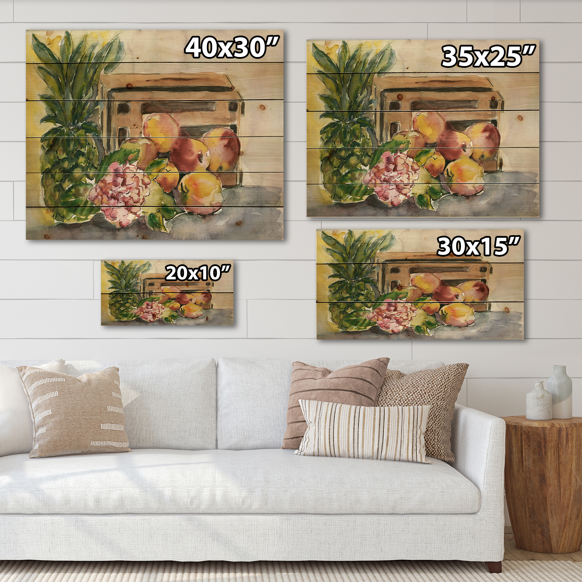Designart 'Historic Fruits V' Farmhouse Print on Natural Pine Wood