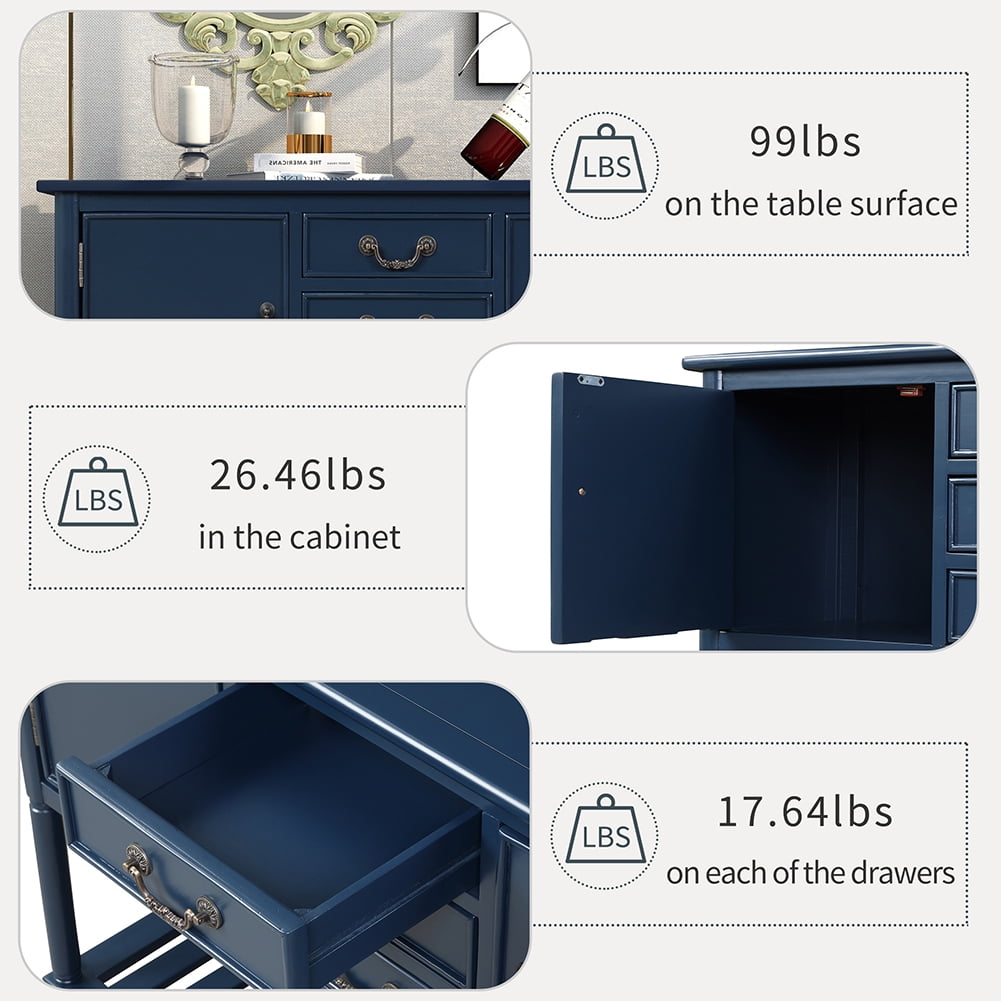Lowestbest 45" Farmhouse Accent Entryway Table, Entry Table with 3 Drawers, 2 Cabinets and 1 Shelf (Navy Blue) Lowestbest 45" Farmhouse Accent Entryway Table, Entry Table with 3 Drawers, 2 Cabinets and 1 Shelf (Navy Blue)