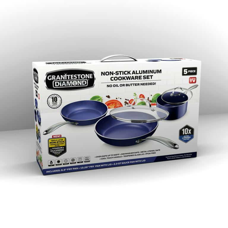  Granitestone Blue Nonstick Cookware Set, Tri-Ply Base